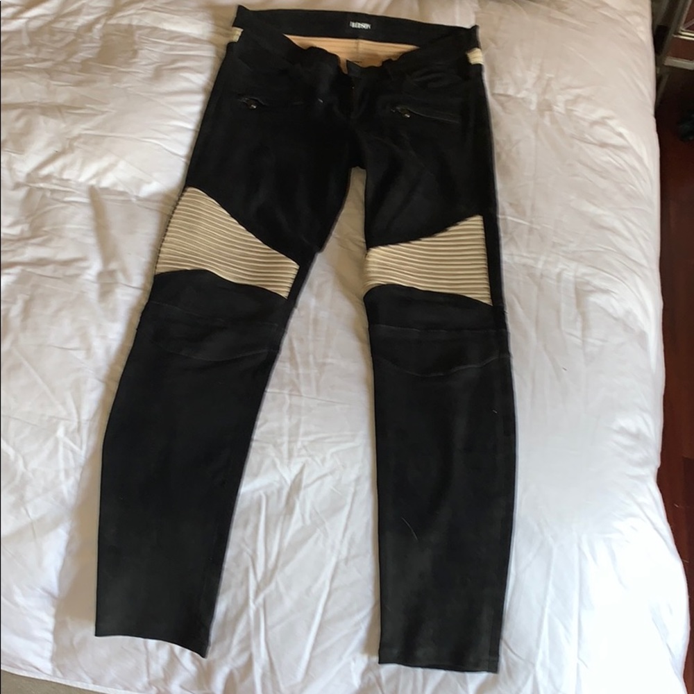 Hudson 100% French lamb leather motto jeans